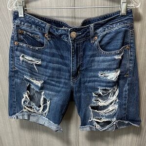 American Eagle Outfitters Distressed Dark Blue Jean Shorts